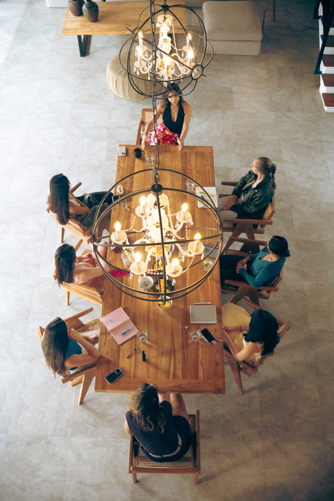 LUNA members gathered around a table